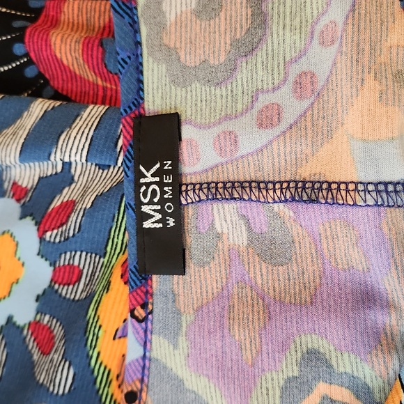 MSK Women Floral dress long bell sleeve detail XL blue orange so pretty! - Picture 2 of 10